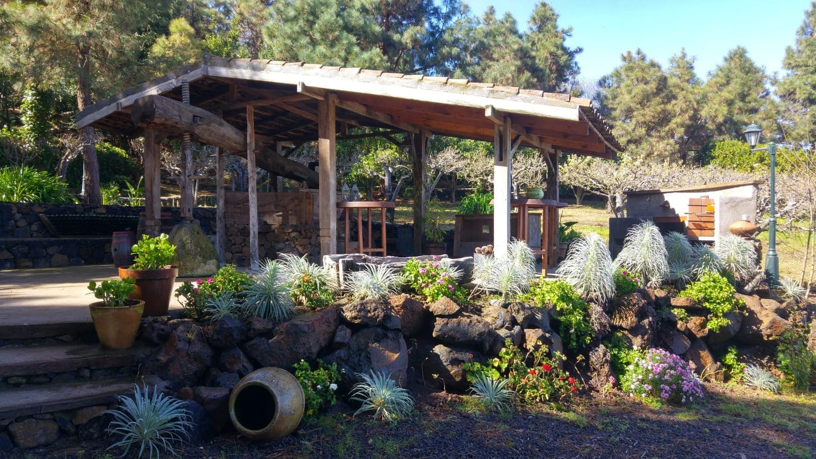 The old beam press and the sandstone vault, with its barrels and bottles. Where the estate's wine was made.