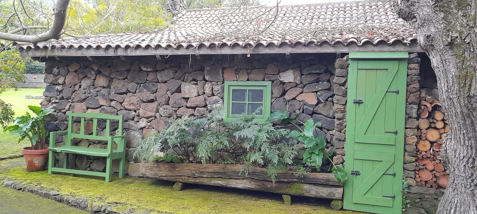 Dry volcanic stone, a green door and a thatched roof. Listed by the Cabildo, it's now being rebuilt with the age-old techniques.